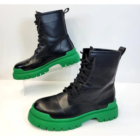 Liliana Combat Boots Womens Size 10 Black Green Lace Up Chunky Platform Grunge - Picture 2 of 16